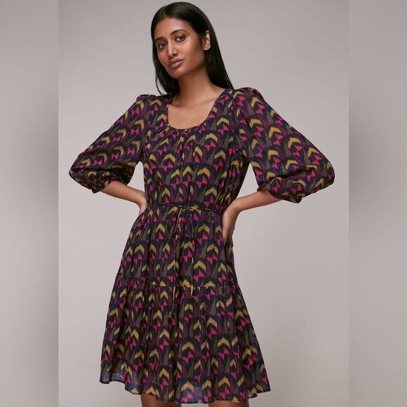 Whistles Black Geometric Ikat Trapeze Dress US 0 - Picture 1 of 10